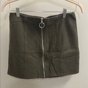Olive Green Zip up mini Skirt
